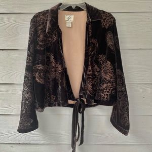 Vintage Ice black velvet and sheer mesh paisley print jacket size large